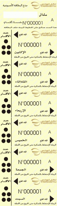 Carte hebdomadaire valable sur le réseau bus et métro pour cinq sections